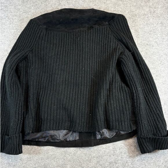 Vintage 90s Chore Jacket Womens XL Black Chunky Knit Sleeve Boho Chic Coat Retro - Picture 4 of 5